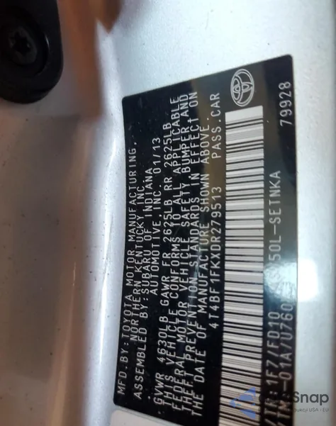 2013 Toyota Camry L from USA, damaged, VIN 4T4BF1FKXDR279513